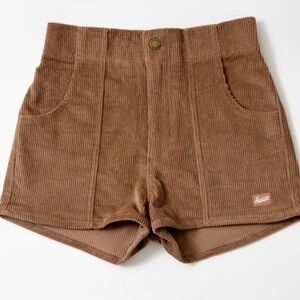 High Waist Corduroy Shorts in Brown - Haoles